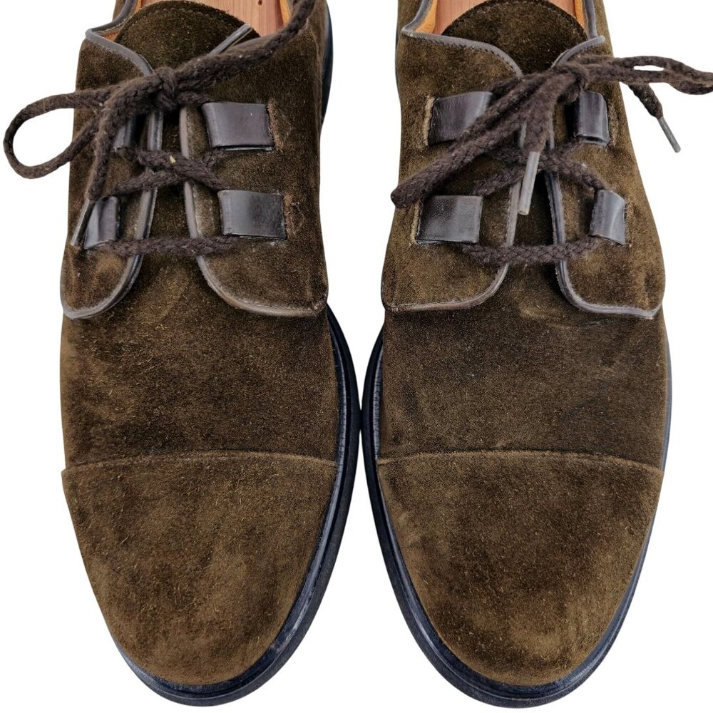 Vintage Bally Switzerland Brown Suede Dress Shoes Mens 10.5 Cap-toe Derby Oxford - Picture 2 of 9